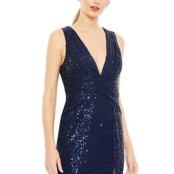NWT Mac Duggal V-Neck Sequin Wrap Waist Gown Midnight Size 18 - Picture 3 of 15